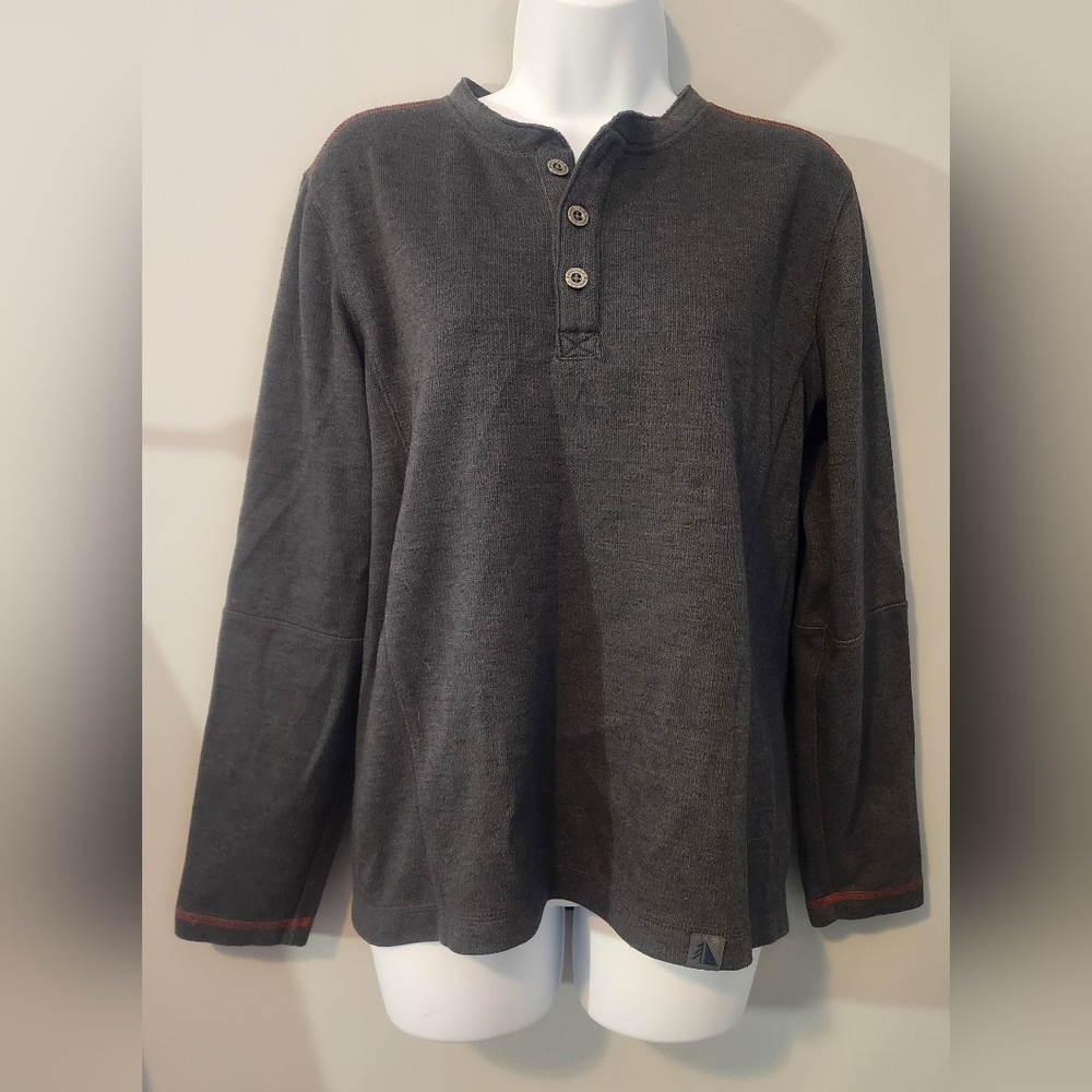 LL BEAN MEN'S HENLEY SHIRT WOOL BLEND ELBOW PATCHES GRAY SMALL
